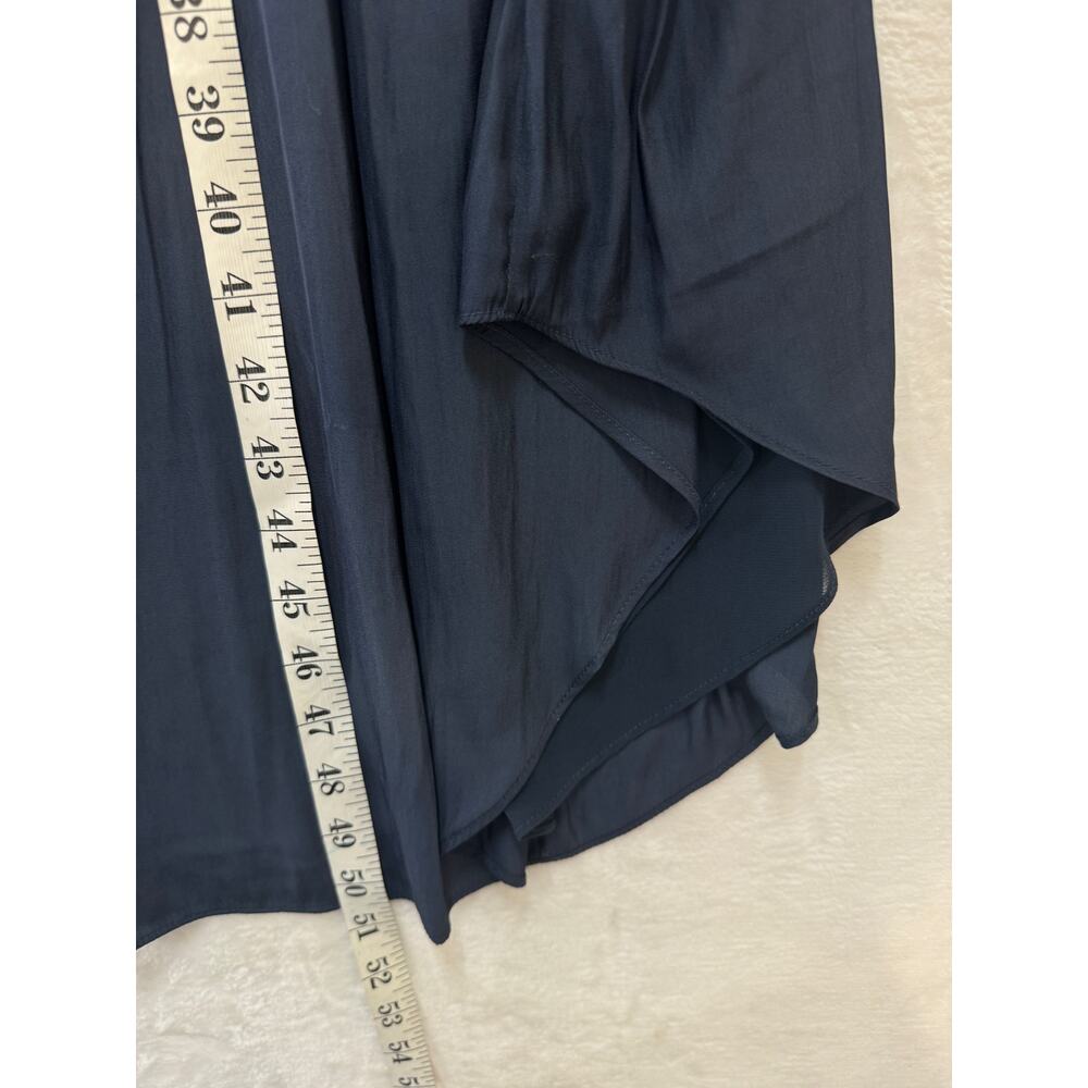 Ramy Brook Wrenn Embellished Blouson Midi Dress Size M Navy Satin Flutter Sleeve - Picture 9 of 15